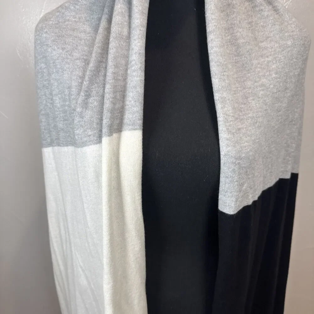 LDT Cap and Scarf Cashmere Blend Cream Black Gray Stripe